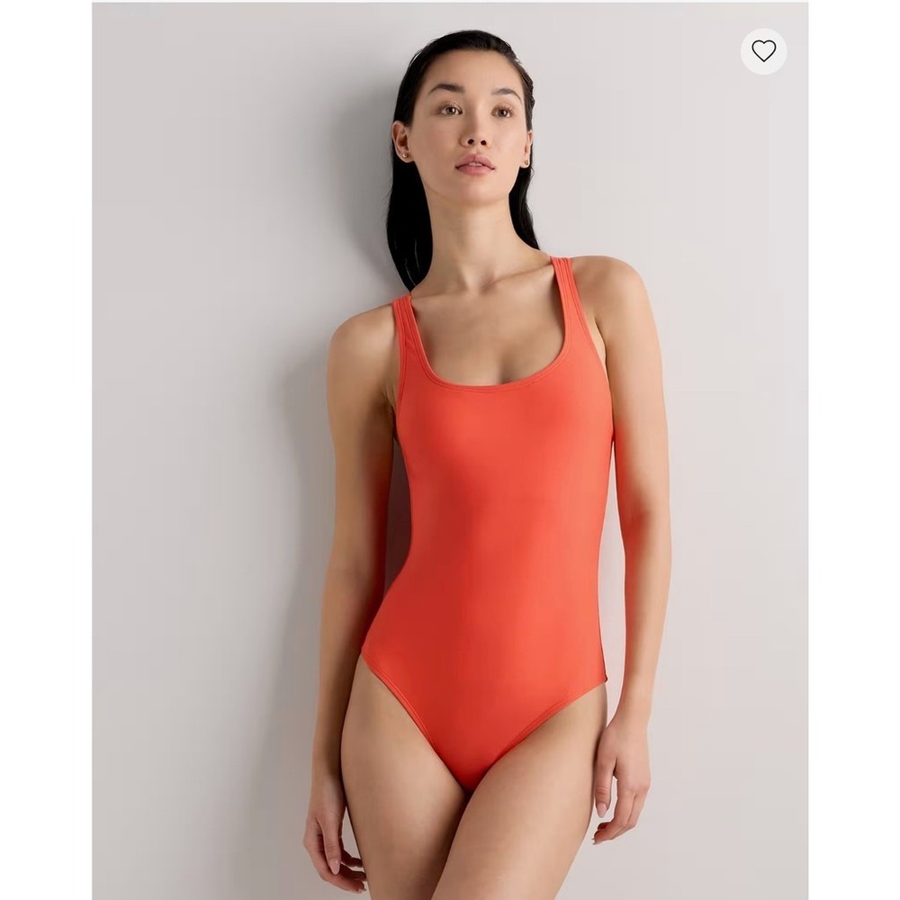 Quince Italian cross-back One Piece Swimsuit Womens XS Red/Orange Adjust modest